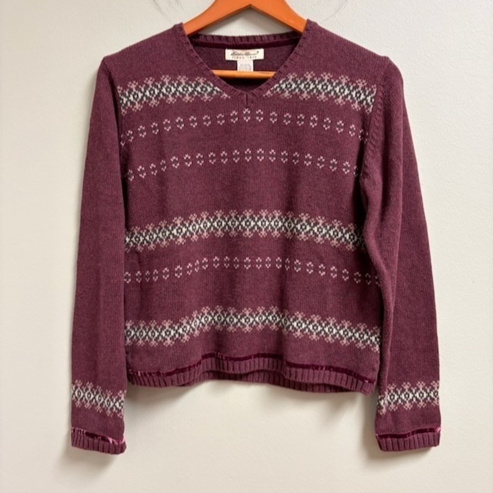 Eddie Bauer Womens Fair Isle Sweater Size XS Cottagecore Whimsigoth Y2K Cotton